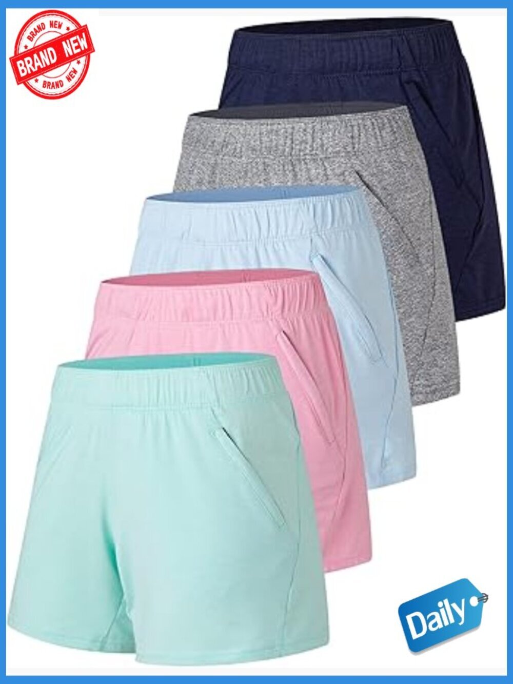 Womens Lounge Workout Shorts with Zipper Pockets 5-Pack